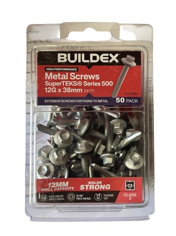 BUILDEX 12g-38mm METAL HEX HEAD SCREW (50 Pack)
