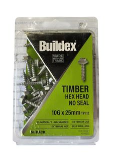 BUILDEX 10g-25mm TIMBER HEX HEAD SCREW (50 Pack)

