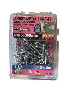 ZENITH 8g-25mm SHEET METAL PAN HEAD SCREW (100 Pack)
