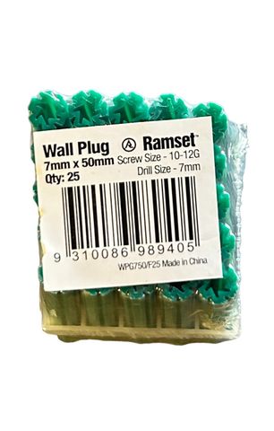 7mm x 50mm Green Wall Plug
Pack of 25
