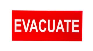 EVACUATE
White on Red Background 115 x 50mm Laser Engraved 
UV Stabilised Plastic Sign inc Double Sided Tape