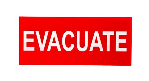 EVACUATE
White on Red Background 115 x 50mm Laser Engraved 
UV Stabilised Plastic Sign inc Double Sided Tape