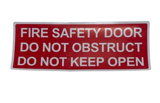 Fire Safety Door 
Do not Obstruct                               
Do Not Keep Open                          
300 x 125mm Vinyl Sticker - Red