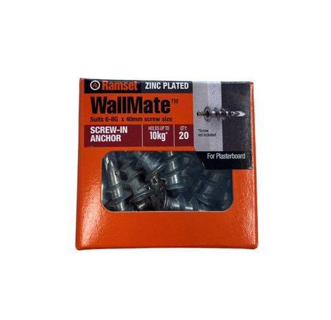 Ramset Zinc Wallmate Plasterboard Anchor - 20 Pack 40mm
