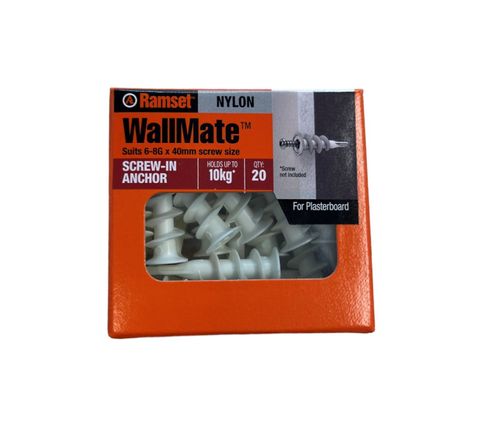 Ramset Plastic Wallmate Plasterboard Anchor - 20 Pack 40mm
