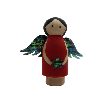 DECORATION WOODEN ANGEL - RED STANDING