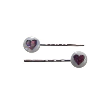 HAIR CLIP PAIR - HEART, PLUM