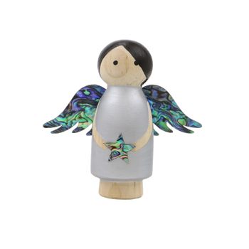 DECORATION WOODEN ANGEL - SILVER STANDING
