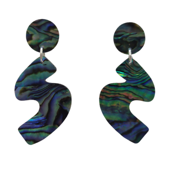 PAUA & RIMU EARRINGS - SQUIGGLE (2PCE)(21*47MM)