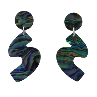 PAUA & RIMU EARRINGS - SQUIGGLE (2PCE)(21*47MM)