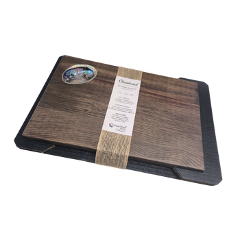 CHEESE BOARD - RIMU - SMALL PAUA SHELL - 300X200X20MM