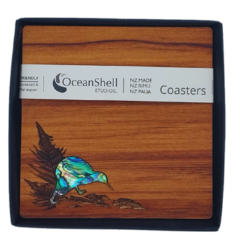 PAUA AND RIMU - COASTERS - NATIVE BIRDS - SET OF 4 - BOXED