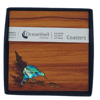 PAUA AND RIMU - COASTERS - NATIVE BIRDS - SET OF 4 - BOXED