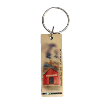 HOOP-PINE/PAUA STRIP KEYRING - GLENORCHY BOAT SHED