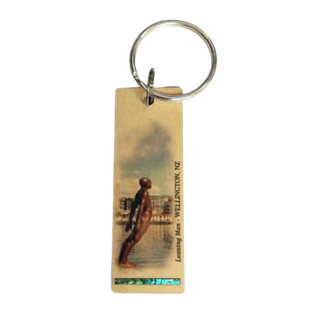 HOOP-PINE/PAUA STRIP KEYRING- LEANING MAN