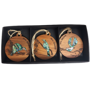 RIMU - PAUA - DECORATION - NZ BIRDS TRIO