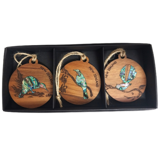 RIMU - PAUA - DECORATION - NZ BIRDS TRIO