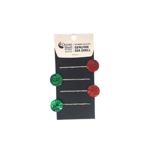 HAIR CLIP PAIR - PAUA CIRCLE - RED AND GREEN (4PACK)