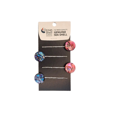 HAIR CLIP PAIR - PAUA CIRCLE - PURPLE AND PINK (4PACK)