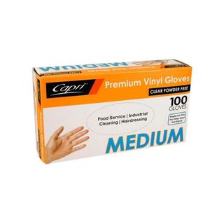 Capri Clear Medium Vinyl Gloves Powder Free 100pk