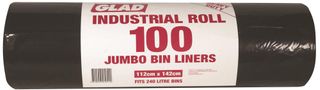 Glad 240 Litre Black Bin Liners Roll (100)