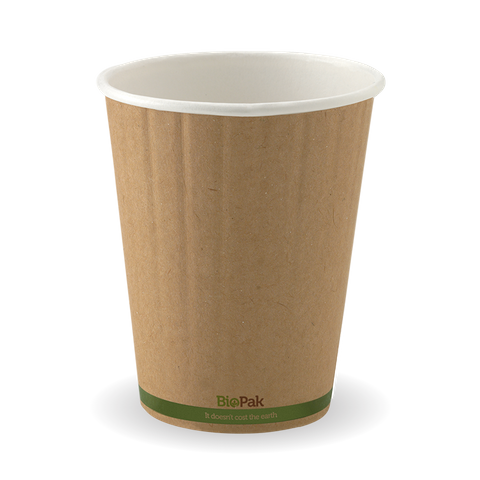 BCK-12DW-GS #12oz 390ml Biopak 90mm Kraft Green Stripe Double Wall Cup (1000)