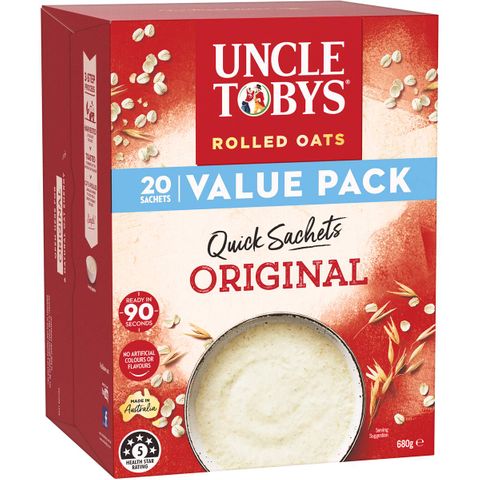 Uncle Tobys Family Pack Rolled Oats Original Sachets (20x35g)