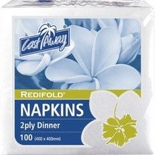 Castaway White Redi Fold Dinner Napkins (400x400mm) 2ply 1000