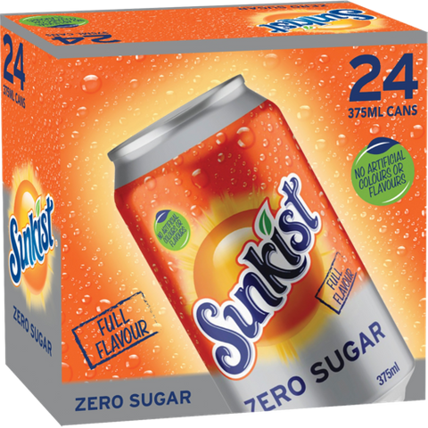 Schweppes Sunkist Orange Zero Sugar Cans (24x375ml)