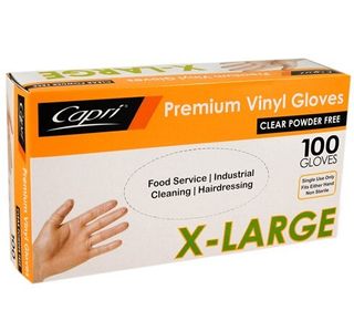 Capri Clear Extra Large Vinyl Gloves Powder Free 100pk