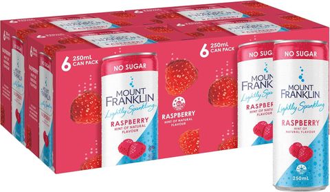 Mt Franklin Raspberry Lightly Sparkling Water Mini Cans (24x250ml)