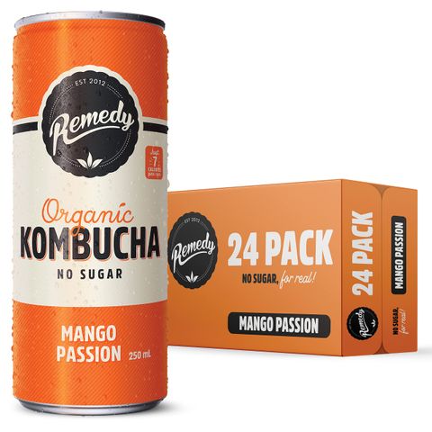 (NP) Remedy Organic Kombucha Mango Passion No Sugar Mini Cans (24x250ml)