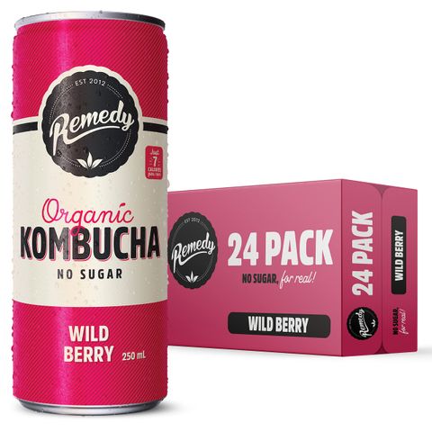 (NP) Remedy Organic Kombucha Wild Berry No Sugar Mini Cans (24x250ml)