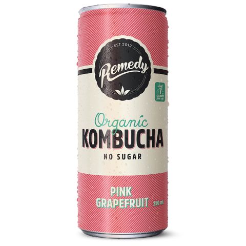 (NP) Remedy Organic Kombucha Pink Grapefruit No Sugar Mini Cans (24x250ml)