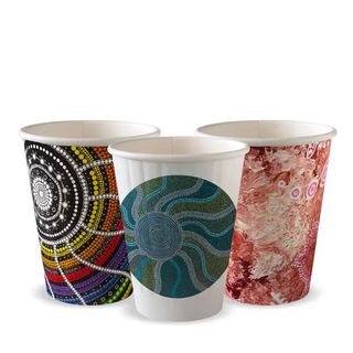(NP) BC-12DW-CCAB-ART Biopak 12oz Indigenious Art Series Double Wall Paper Cups 390ml (1000)