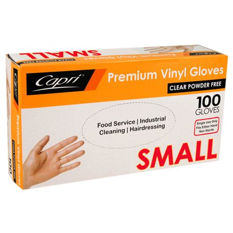 Capri Clear Small Vinyl Gloves Powder Free 100pk