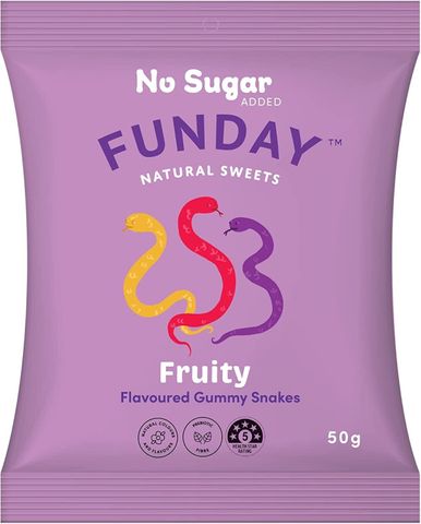 Funday Fruity Gummy Snakes No Added Sugar Natural Flavour (12x50g)