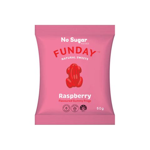 Funday Raspberry Gummy Frogs No Added Sugar Natural Flavour (12x50g)