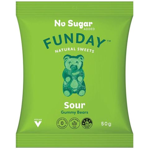 Funday Sour Vegan Gummy Bears No Sugar Natural Flavour (12x50)