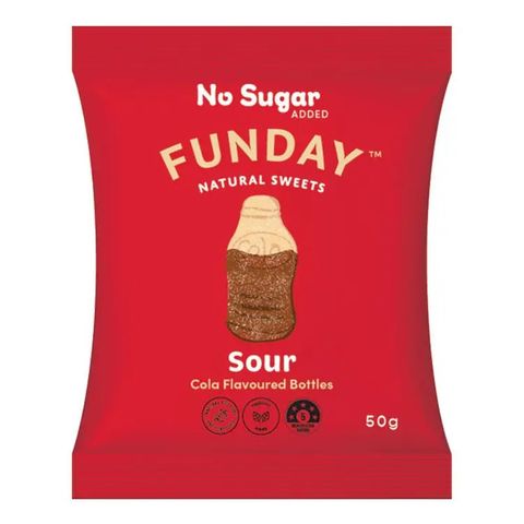 Funday Sour Cola Bottles No Sugar Natural Flavour (12x50g)