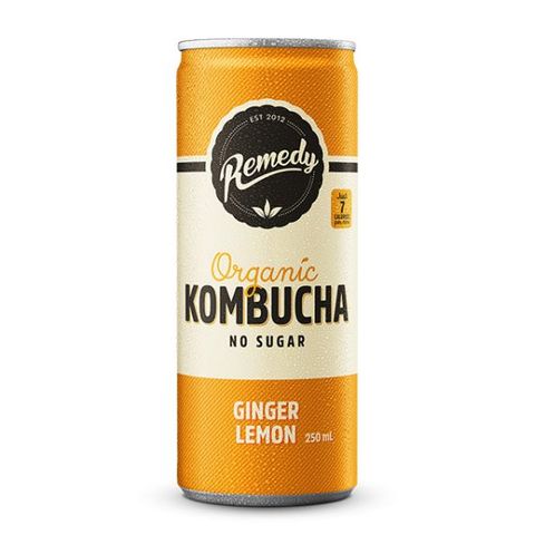 Remedy Organic Kombucha Ginger Lemon No Sugar Mini Cans (24x250ml)