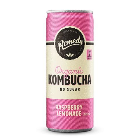 Remedy Organic Kombucha Raspberry Lemonade No Sugar Mini Cans (24x250ml)