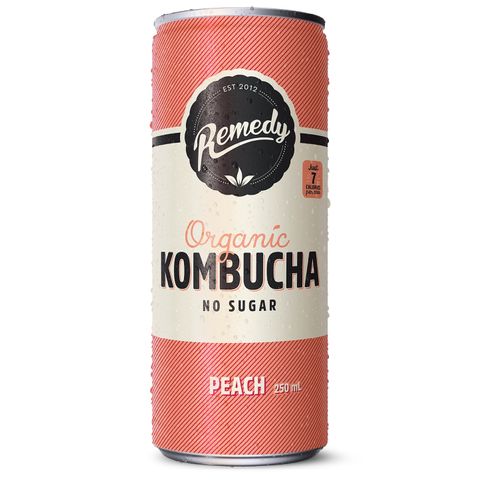 Remedy Organic Kombucha Peach No Sugar Mini Cans (24x250ml)
