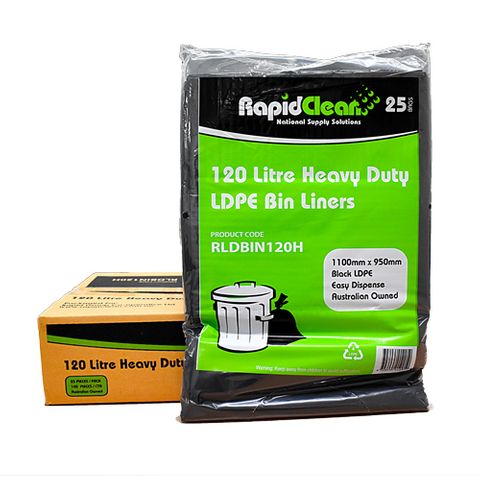 Rapid Clean Heavy Duty Black Garbage Bags 120 Litre 25pk
