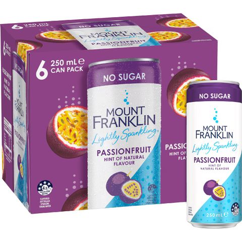 Mt Franklin Passionfruit Lightly Sparkling Water Mini Cans (24x250ml)