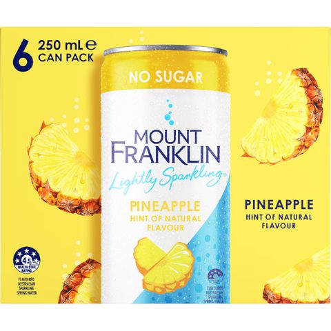 Mt Franklin Pineapple Lightly Sparkling Water Mini Cans (24x250ml)