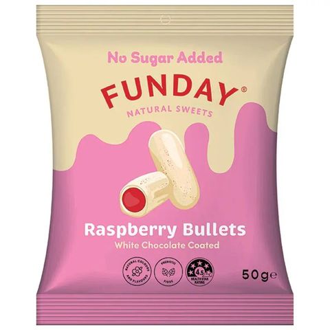 Funday White Chocolate Raspberry Bullets No Added Sugar Natural Flavour (12x50g)