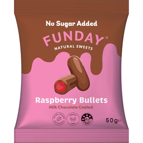 Funday Milk Chocolate Raspberry Bullets No Added Sugar Natural Flavour (12x50g)