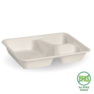 Biopak B-LB-3C-W-PF 3 Compartment White Plant Fibre Takeaway Base (500)