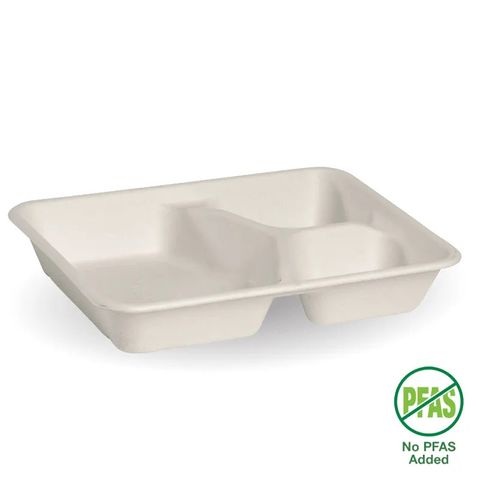 Biopak B-LB-3C-W-PF 3 Compartment White Plant Fibre Takeaway Base (500)